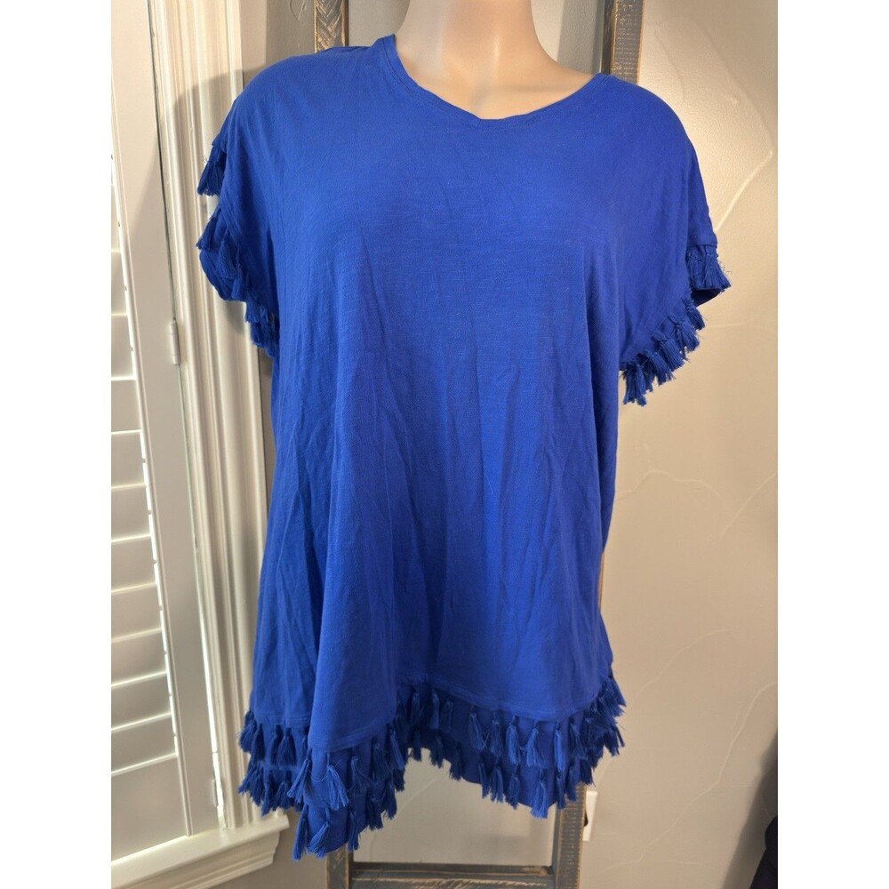 For The Republic Blue Dress or Swimsuit Resort Wear Coverup with Tassels 1X Plus